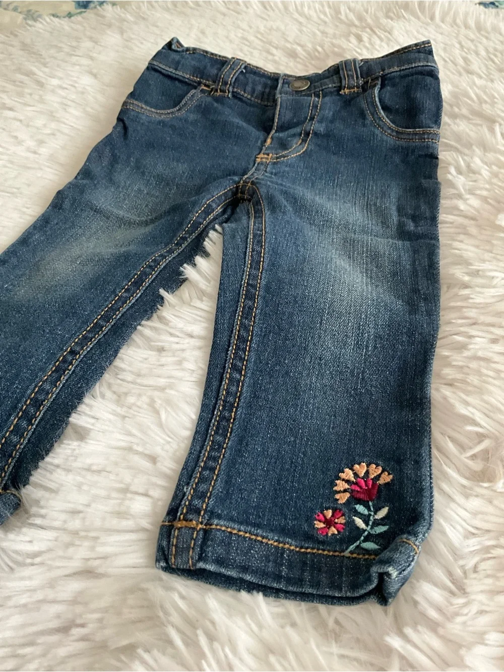 Carter's Dark Blue Denim Jeans with Floral Embroidery